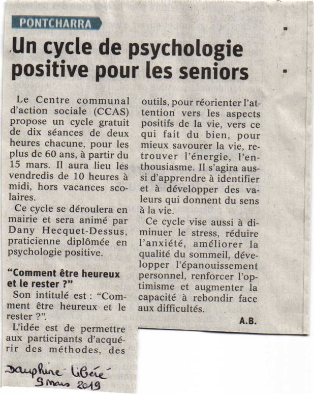 Dauphiné Libéré mars 19 Pontcharra